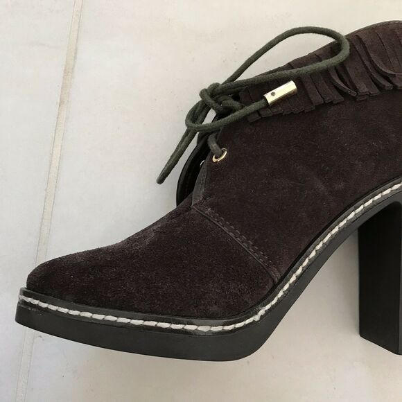 Tory Burch Hilary Suede Fringe Fur Lined Lace Up Chunky Booties FLAW - Picture 8 of 11